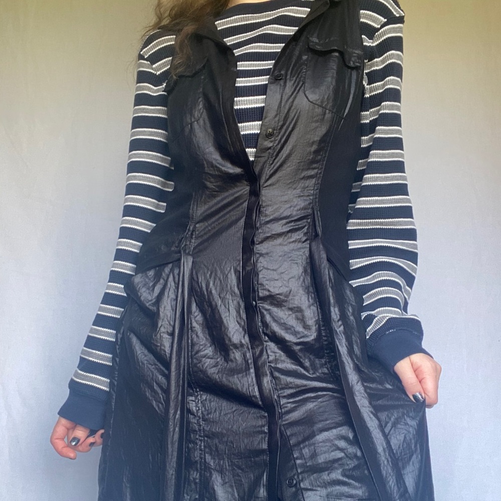 Guess Small Black Button Up Sleeveless Long Duster Cover Over